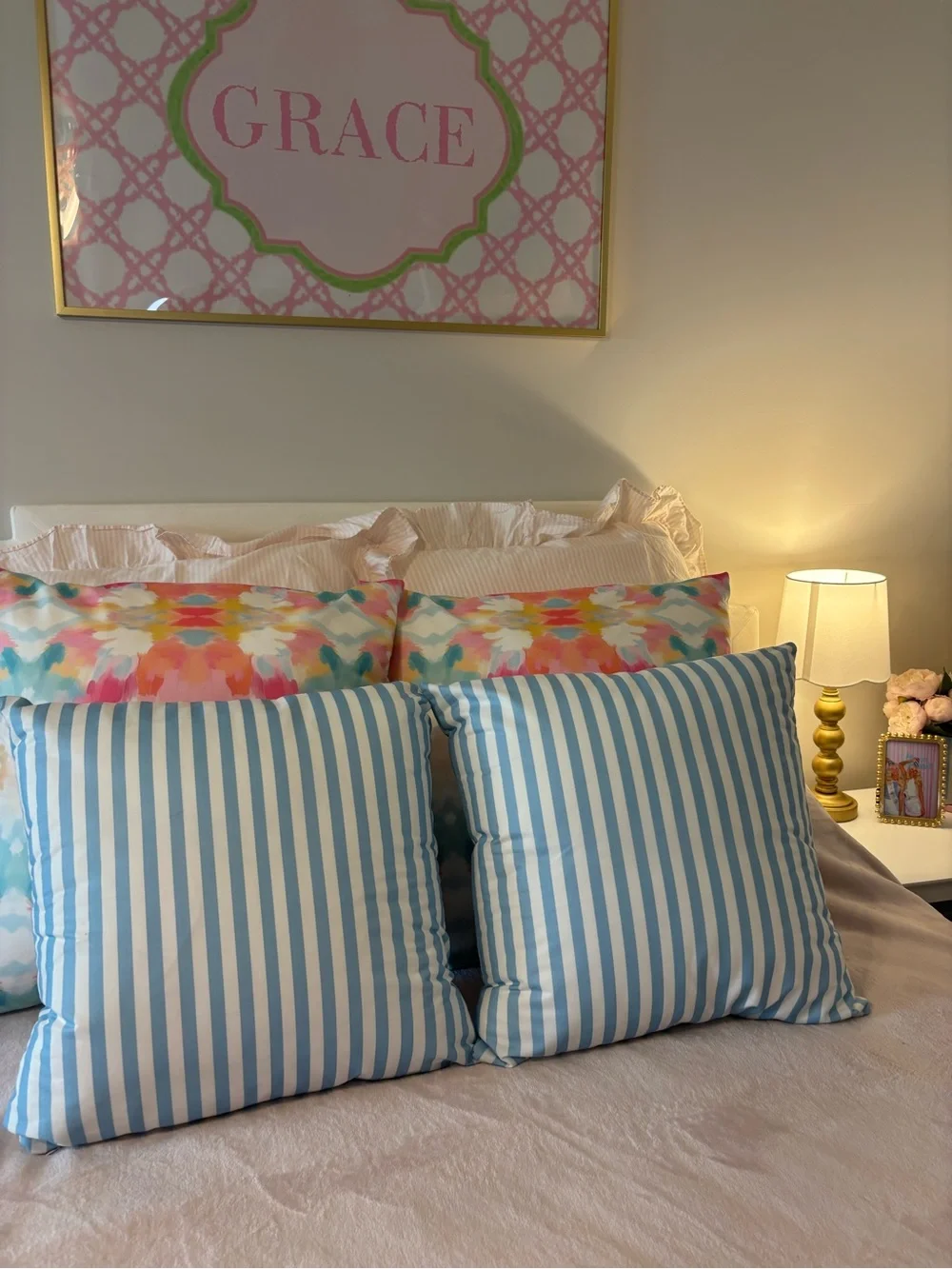 Blue & White Striped Throw Pillow Cover Pair